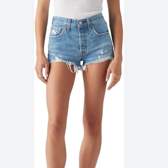 Levi's Pants - Levi's Premium 501 Light Blue Distressed Denim Shorts